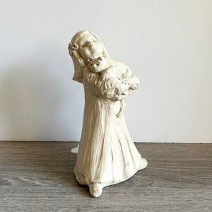 Vintage Statue of Girl Holding Cat 1987 Bright Eyes by Austin